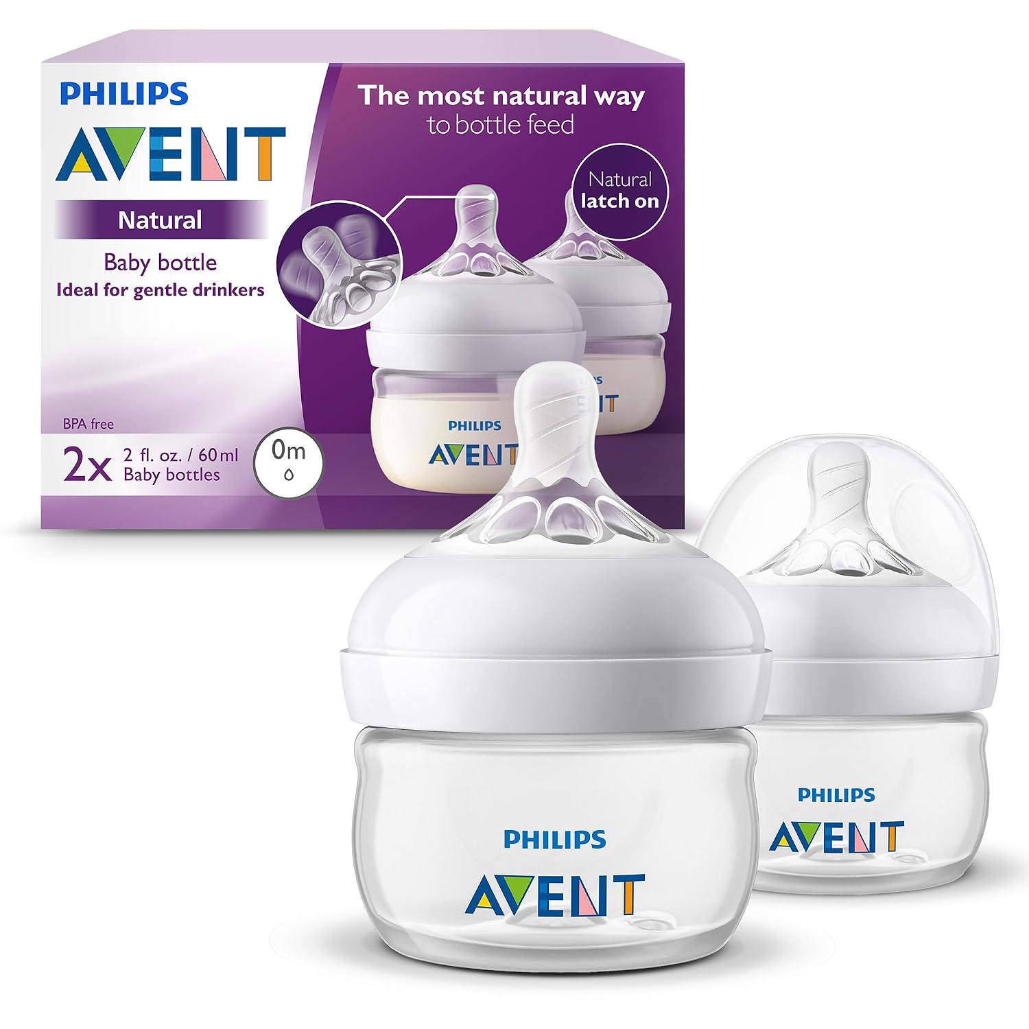 Philips AVENT Natural Baby Bottle (2oz, 2-Pack)